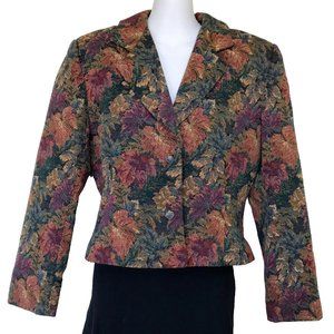Deborah Murray Autumn Foliage Textured Tapestry Blazer Jacket Vintage 90s
